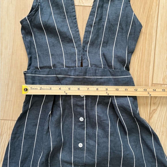 Faithfull the Brand Charcoal Striped Linen Dress Deep V Open Back Balletcore - Picture 4 of 8